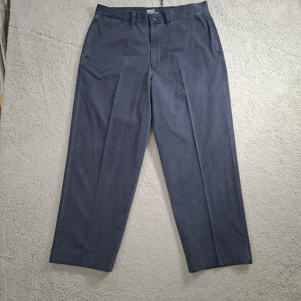 Vintage 90s Polo Ralph Lauren Pants Mens 36x28 Blue Chino Flat Front Straight